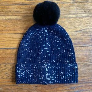 JOCELYN Splatter Paint Faux Fur Trim Beanie Winter Hat